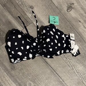 Black & White Spot Bandeau Swim Top - Removable Strap